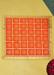 Madhoor Flower Gota Pooja Aasan Gold-Tone Orange 30 x 30 Inches 1 Piece