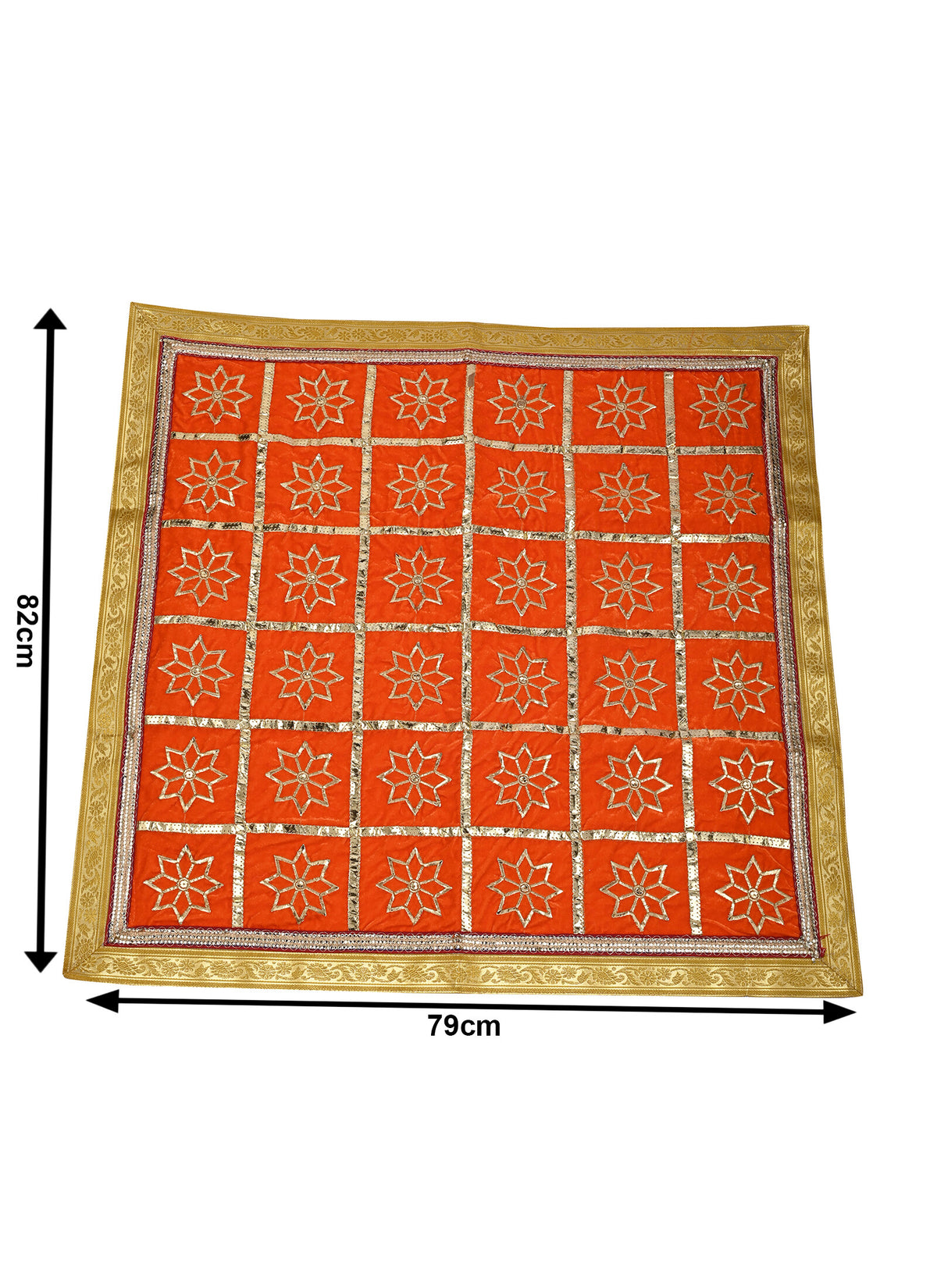Madhoor Flower Gota Pooja Aasan Gold-Tone Orange 30 x 30 Inches 1 Piece