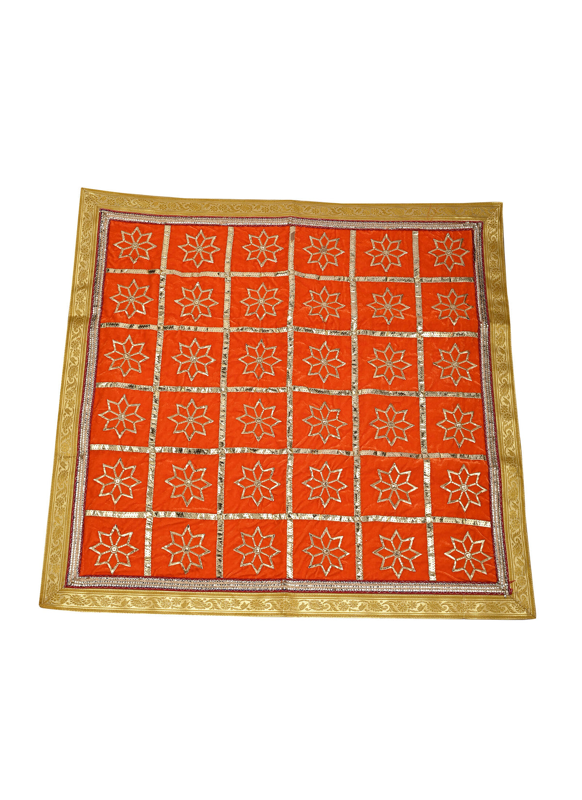 Madhoor Flower Gota Pooja Aasan Gold-Tone Orange 30 x 30 Inches 1 Piece