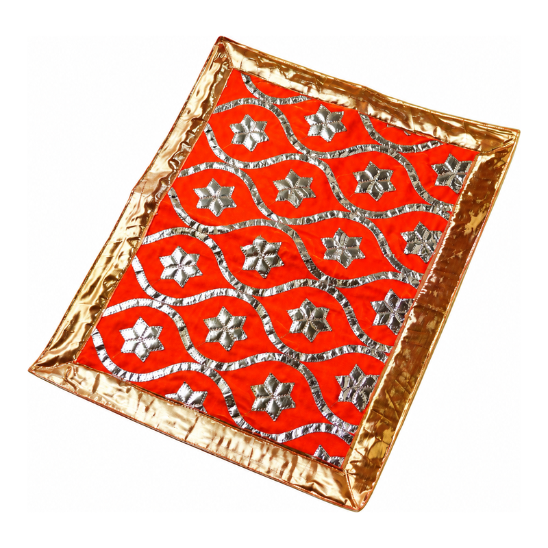 Madhoor Flower Gota Pooja Aasan Gold-Tone Orange 18 x 24 Inches 1 Piece
