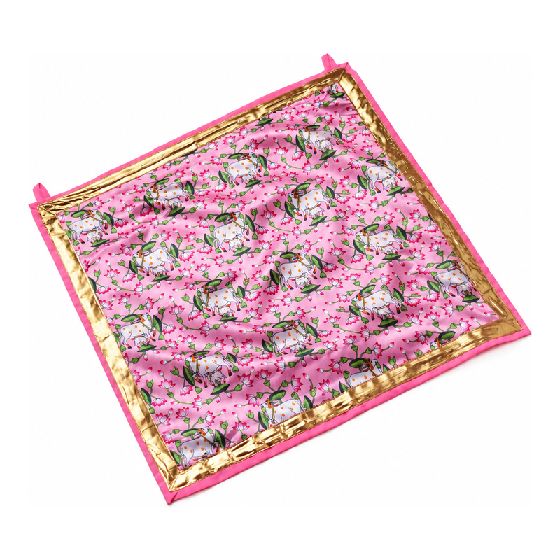 Madhoor Cow Pooja Aasan Pink White Gold-Tone 22 x 22 Inches 1 Piece
