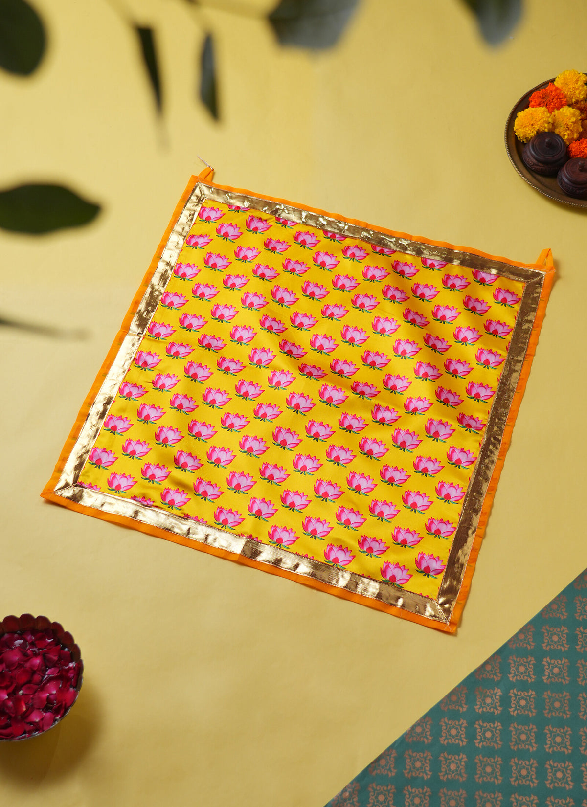 Madhoor Lotus Pooja Aasan Yellow Pink 22 x 22 Inches 1 Piece