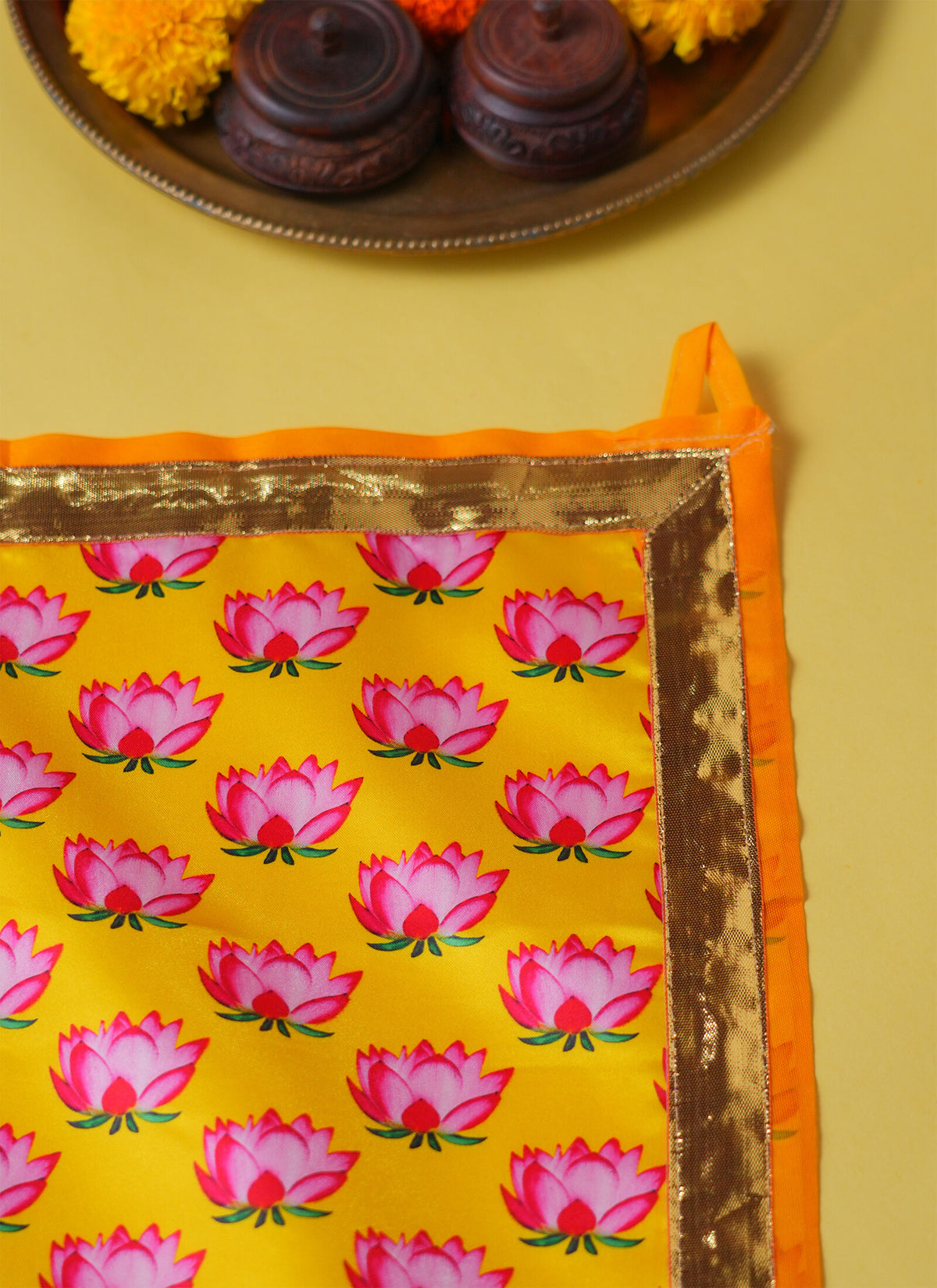 Madhoor Lotus Pooja Aasan Yellow Pink 22 x 22 Inches 1 Piece
