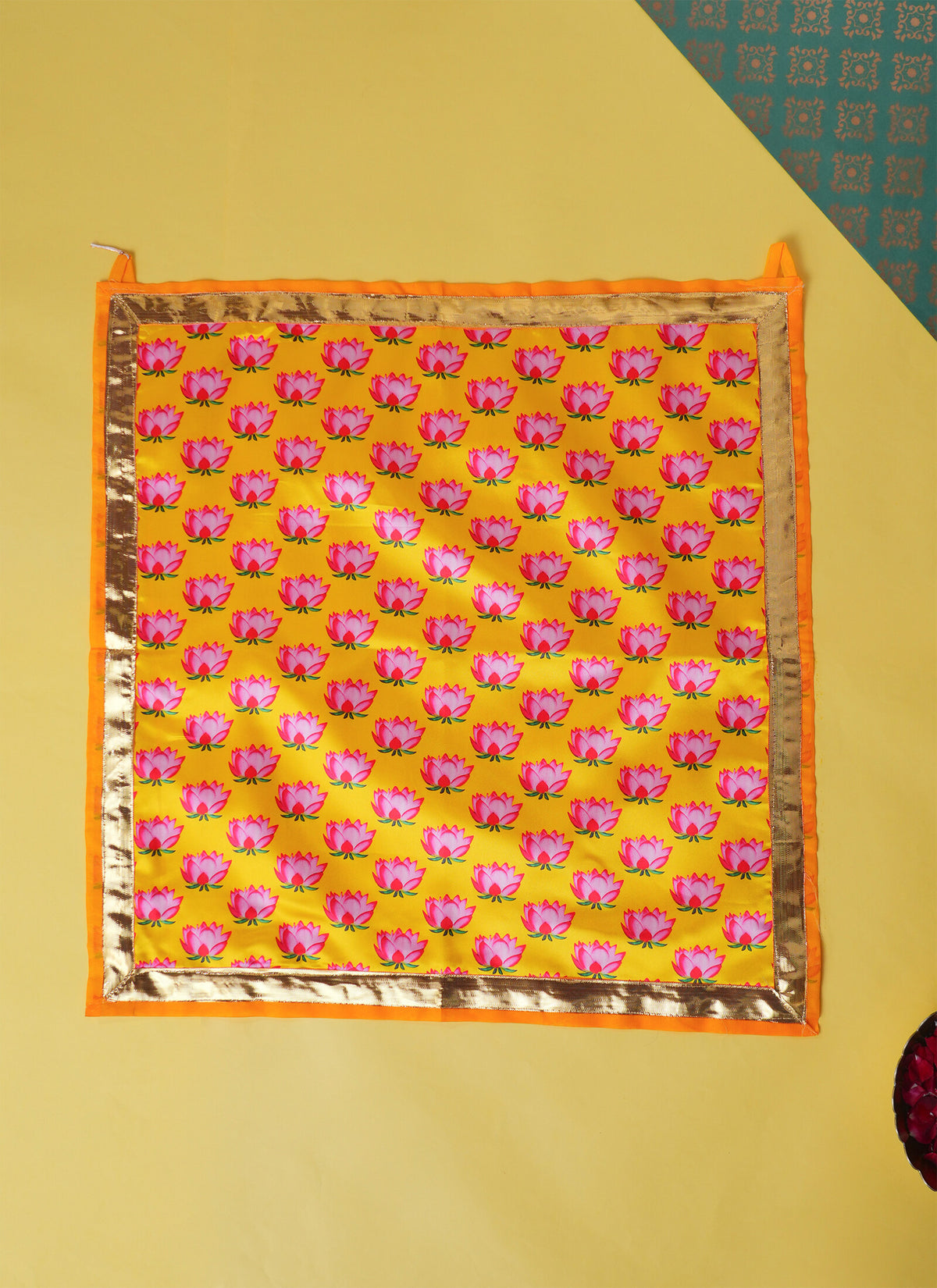Madhoor Lotus Pooja Aasan Yellow Pink 22 x 22 Inches 1 Piece