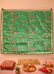 Madhoor Peacock Flower Backdrop Green Pink 40 x 40 Inches 1 Piece