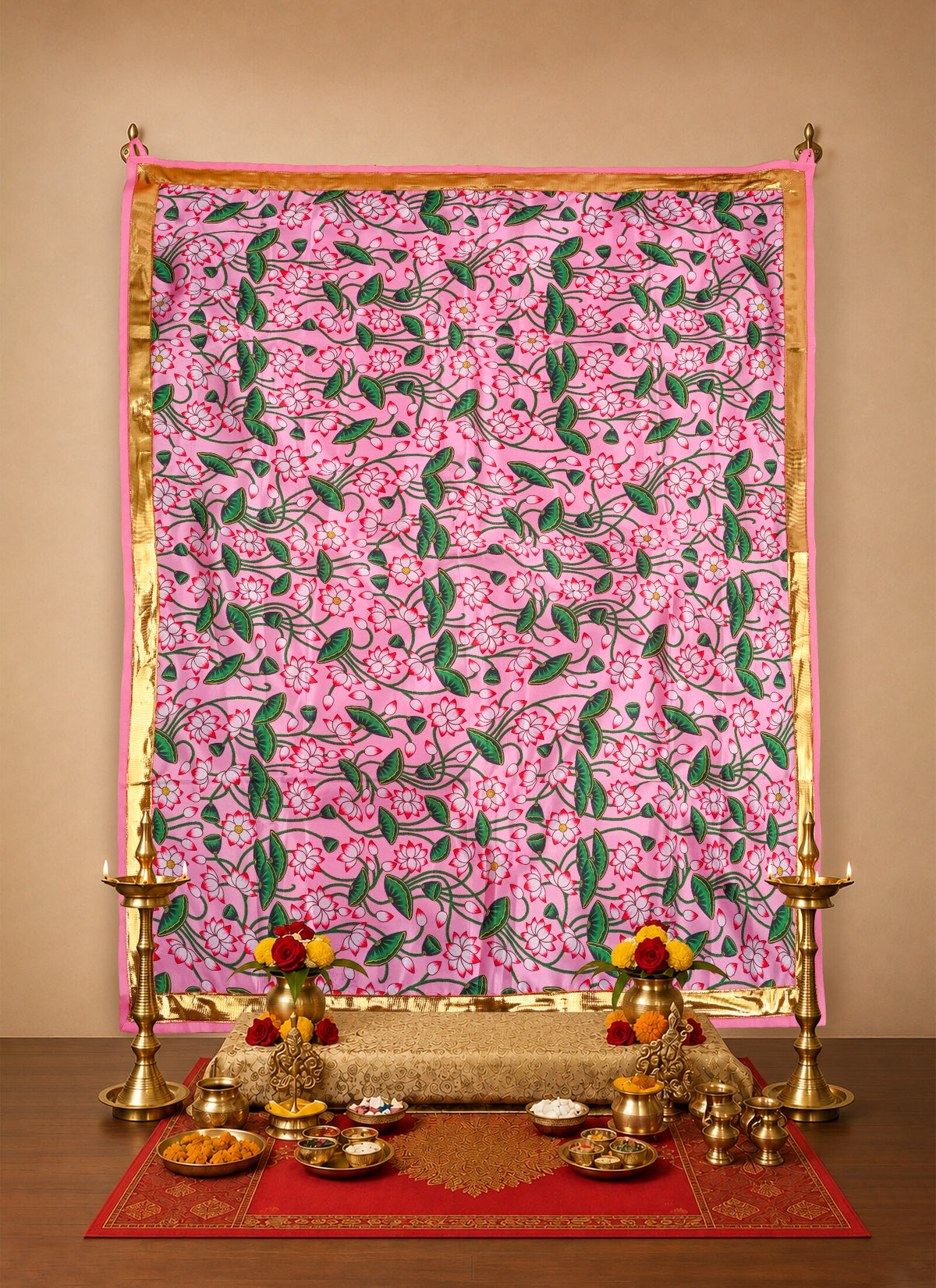 Madhoor Lotus Flower Backdrop Pink Green White 40 x 40 Inches 1 Piece