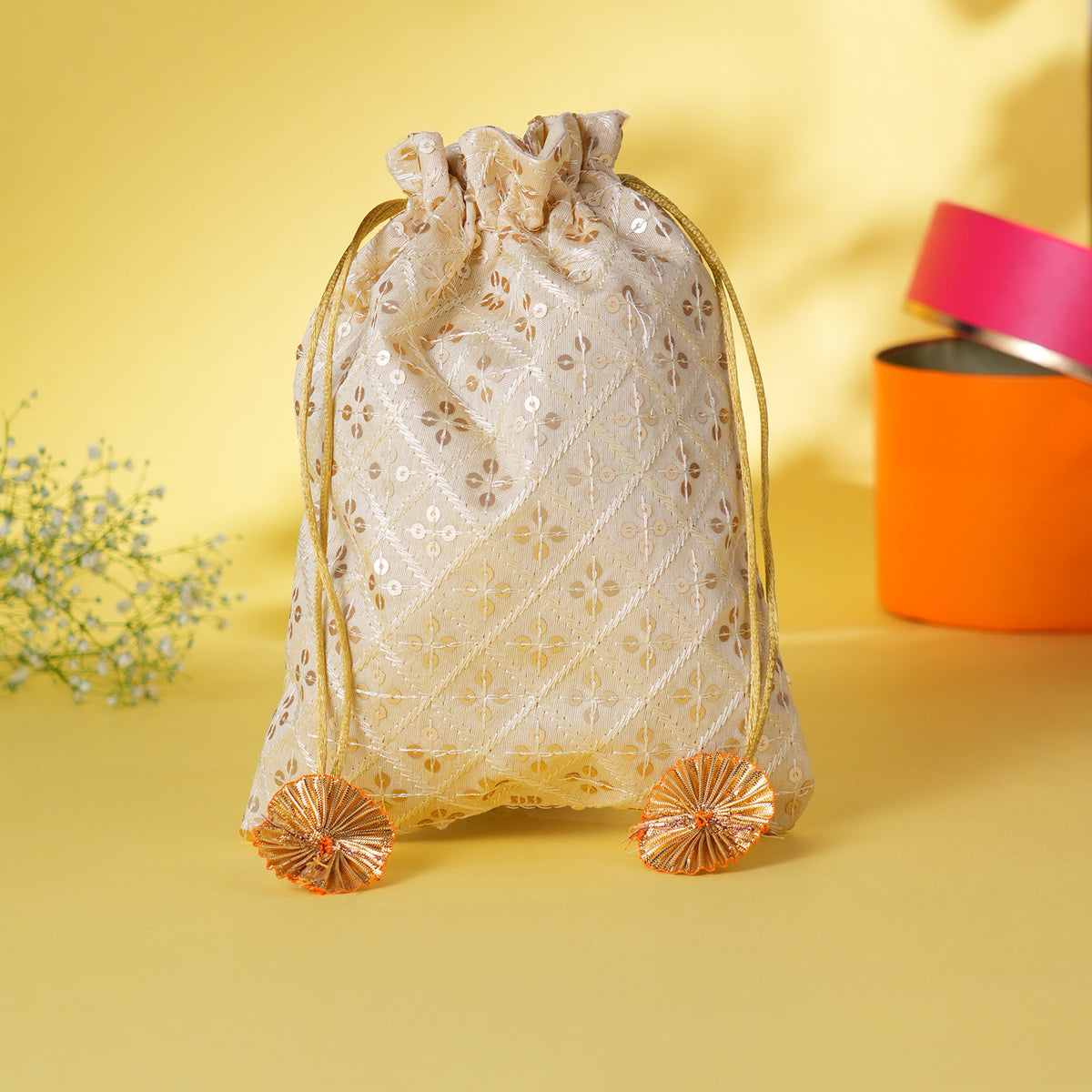 Brocade floral potli gift bag