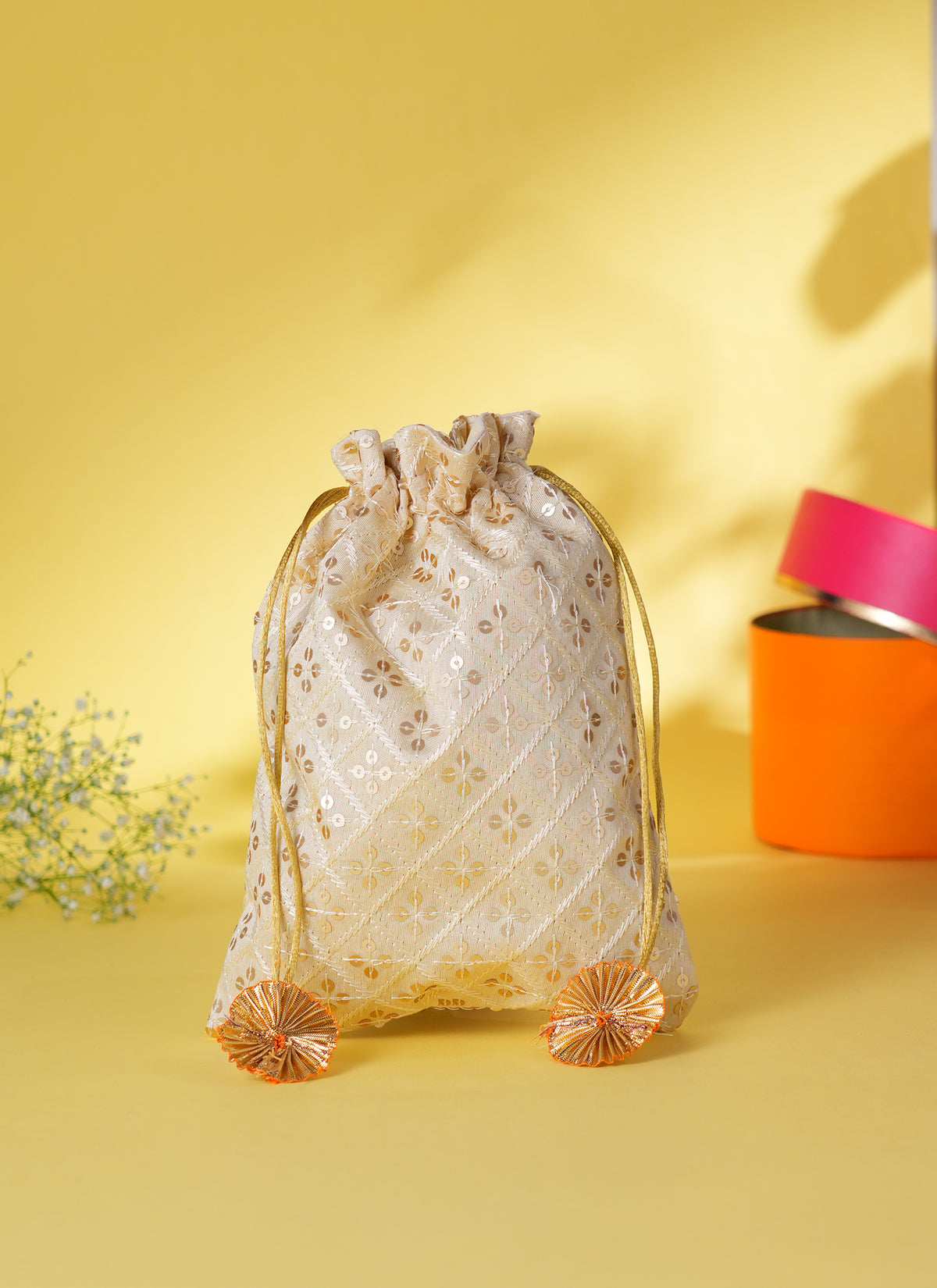 Cream sequin potli gift bag