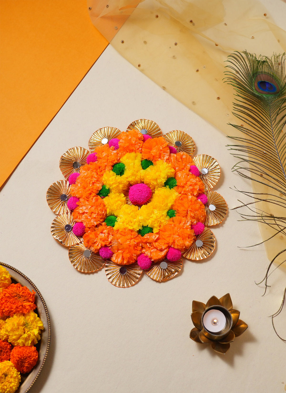 Marigold rangoli styling