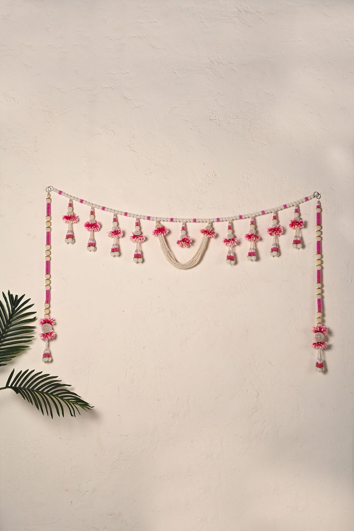 Madhoor Pearl Tassel Toran White Pink 3 Feet