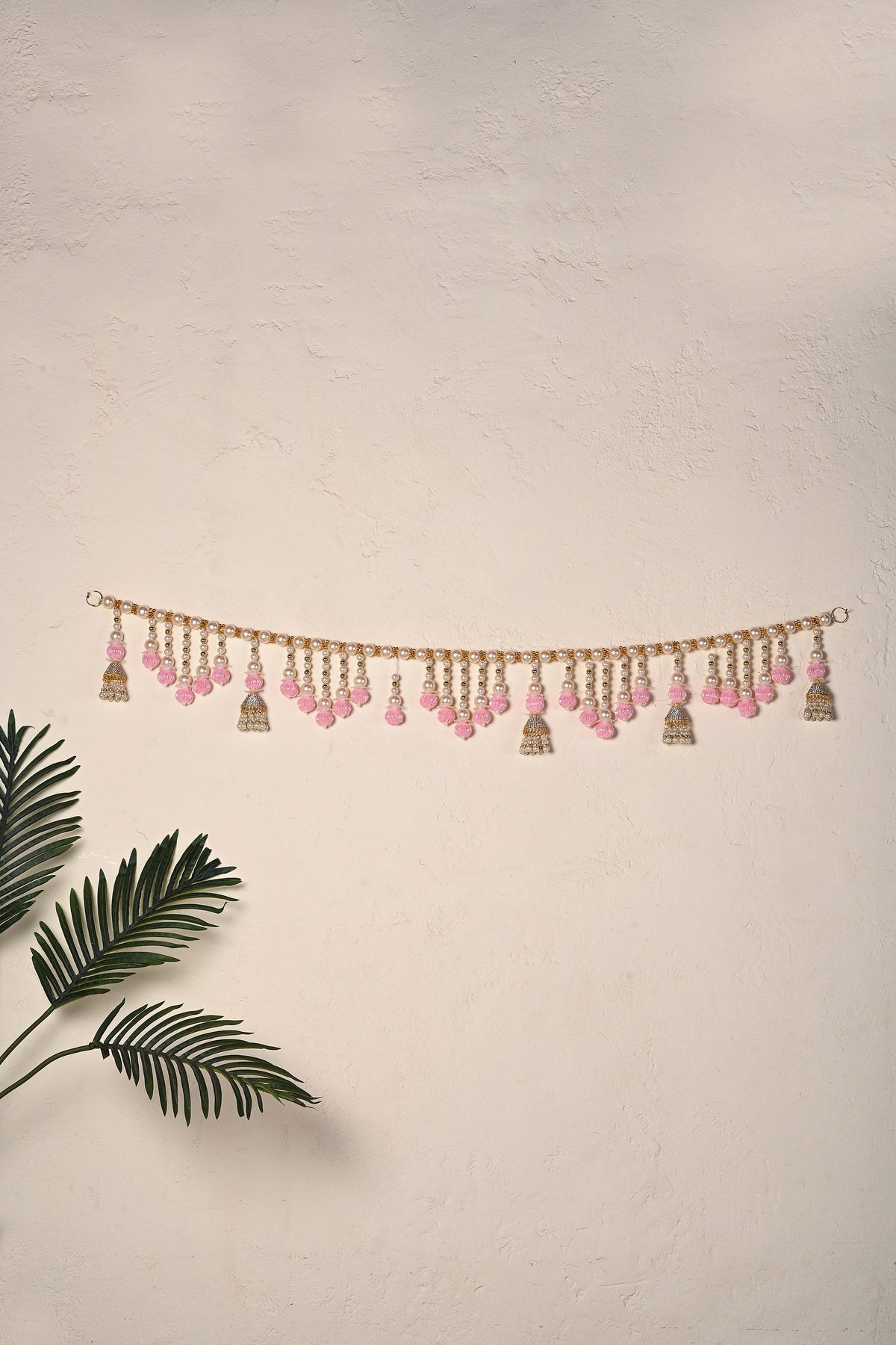 Madhoor Bead Tassel Toran White Pink 1 Piece