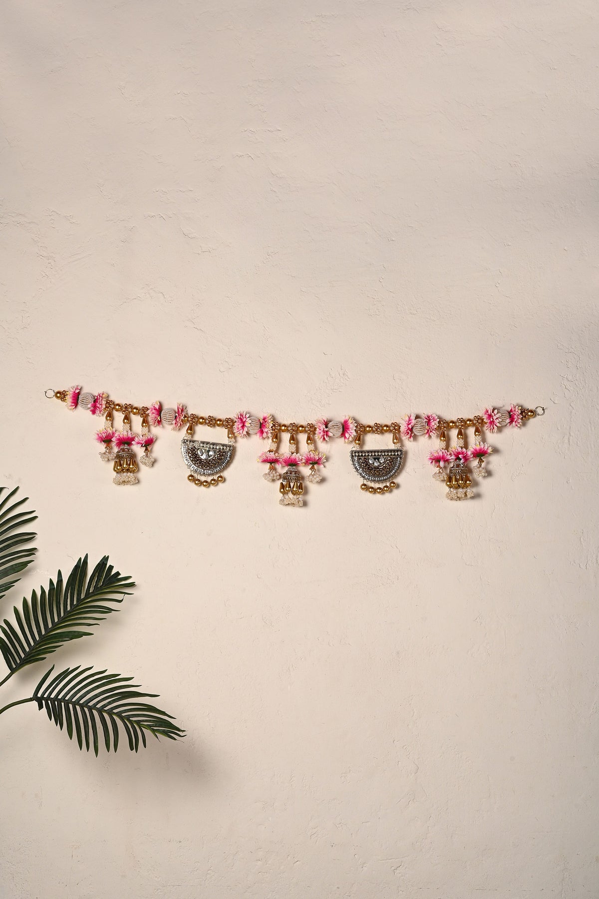 Madhoor Crystal Flower Toran White Pink 1 Piece