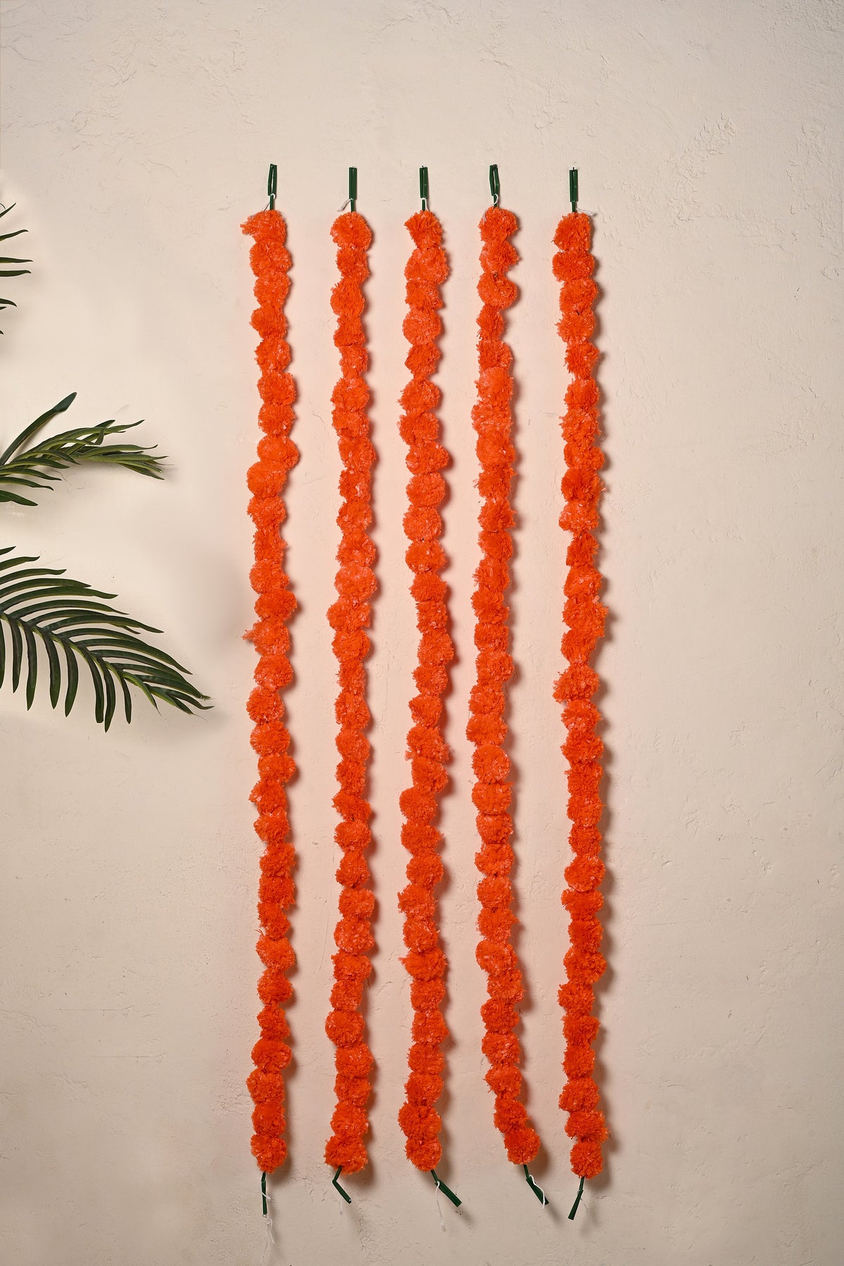 Madhoor Flower Pompom Marigold Latkan Orange 4.5 Feet Set of 5
